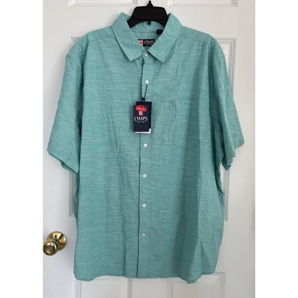 Chaps Other - CHAPS MEN'S TOPS GREEN BUTTON DOWN SHORT SLEEVE COLLARED CASUAL TROPICAL 2X